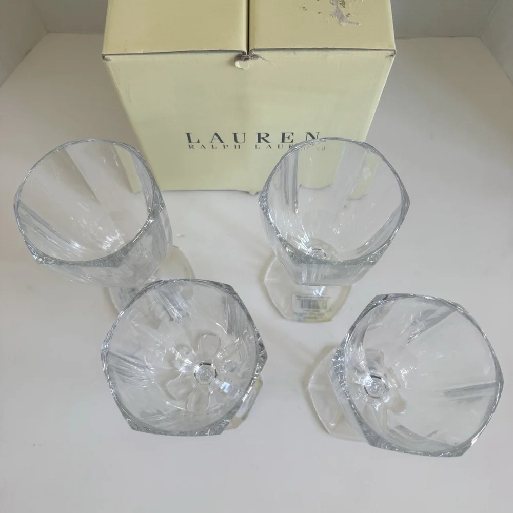Ralph Lauren Lumiere Crystal Goblets, Etched LRL Set Of 4 RARE**